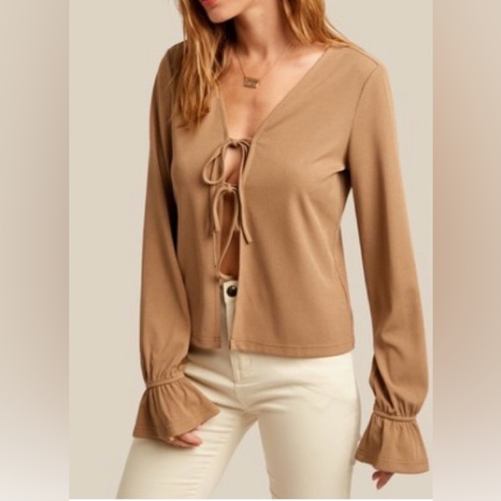 Elegant Tan Tie Front Women's Top